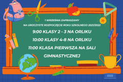 1 września o godzinie 9:00 zapraszamy na uroczyste rozpoczęcie roku szkolnego 2021/2022